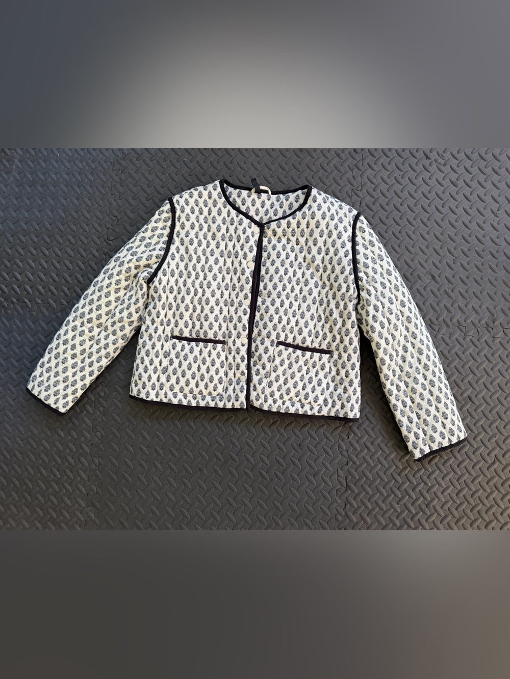 H&M Ivory Quilted Jacket with Black Motif